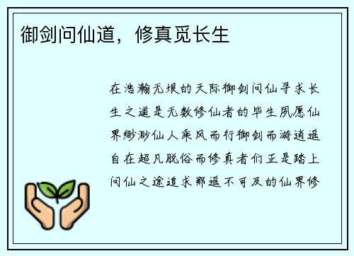 御剑问仙道，修真觅长生